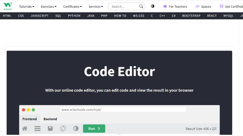 W3Schools Online Web Tutorials là cái tên đầu tiên được nhắc đến khi nói về tài liệu học lập trình Front End online. Trang web được xem là một trong những nguồn tài liệu chuẩn mực nhất để bắt đầu học lập trình Front End.