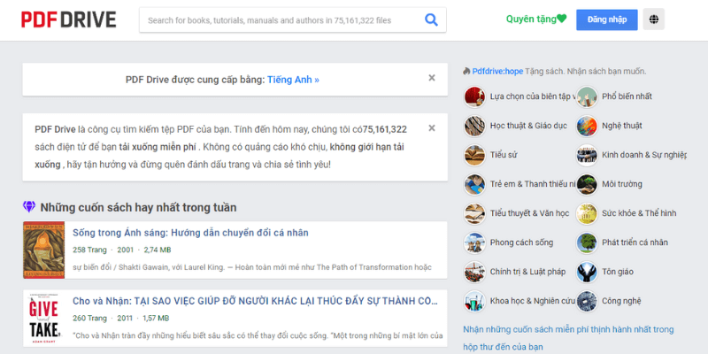 PDF Drive là một thư viện trực tuyến khổng lồ và là công cụ tìm kiếm PDF cho phép người dùng tìm kiếm, xem trước, và tải xuống các tài liệu dưới định dạng PDF hoàn toàn miễn phí.